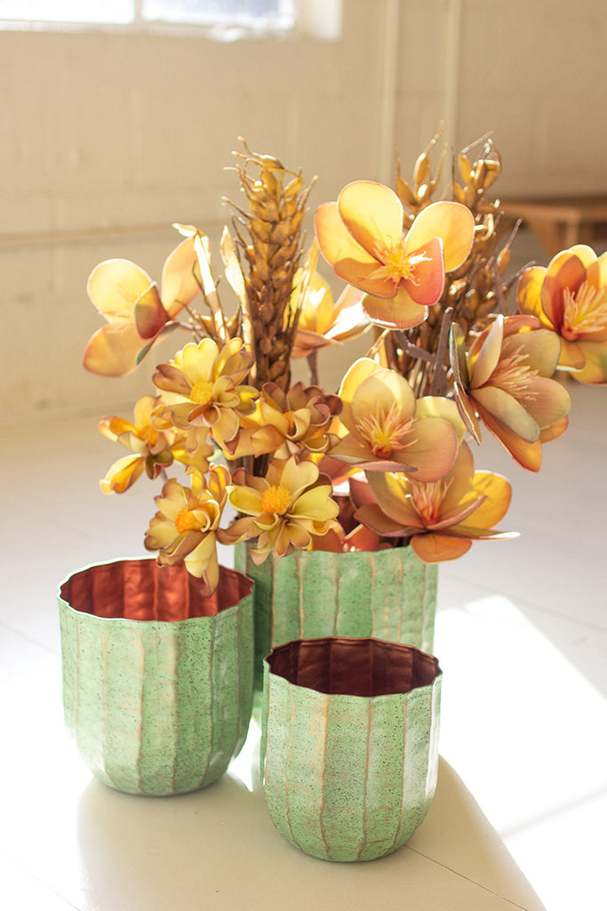 Verdigris finish metal planters, set of 3 - The Nifty Decor