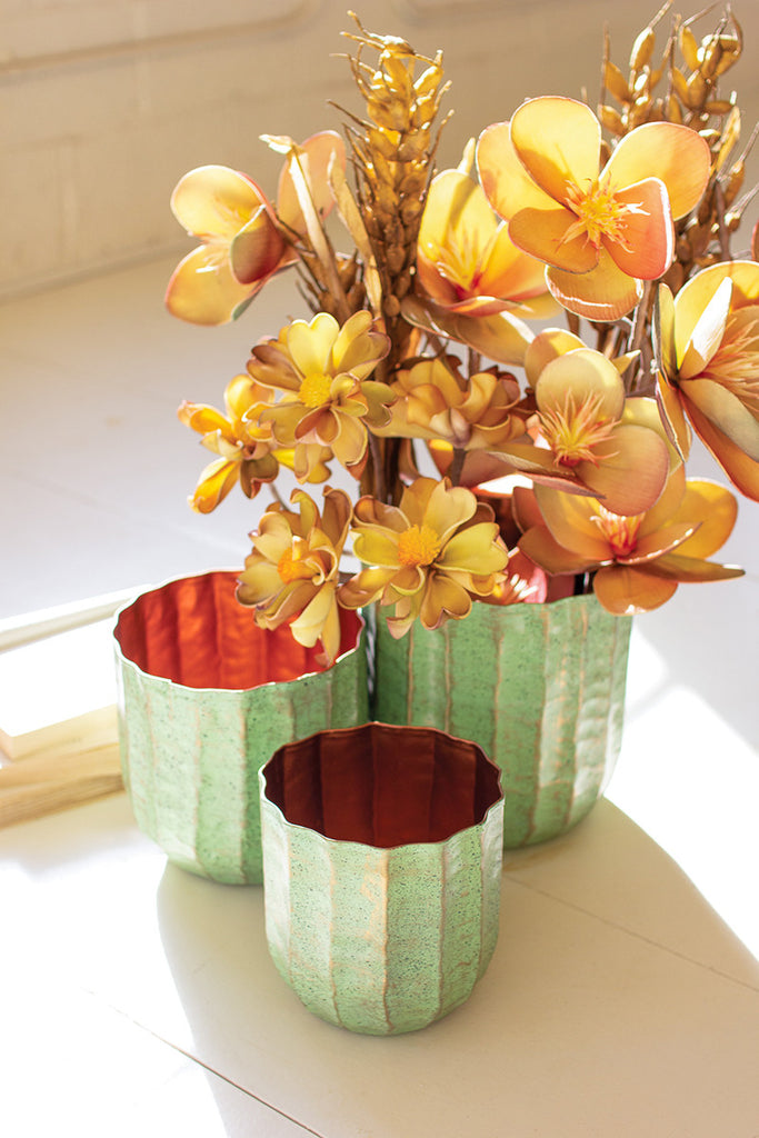 Verdigris finish metal planters, set of 3 - The Nifty Decor