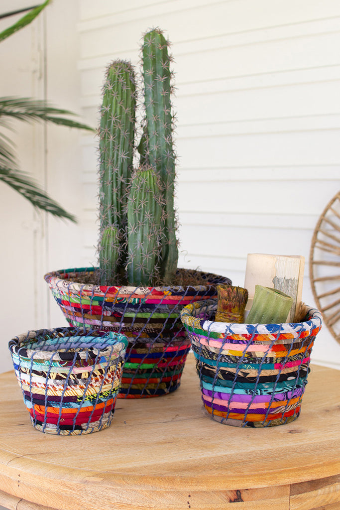 Set of 3 multi-color coiled kantha bowls - The Nifty Decor