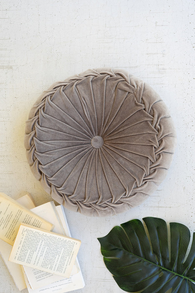 Round tufted velvet pillow \ cobblestone - The Nifty Decor