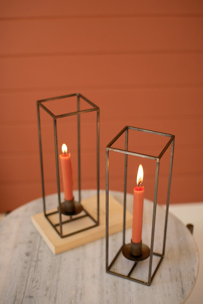 Tall square antique brass taper candle holder - The Nifty Decor