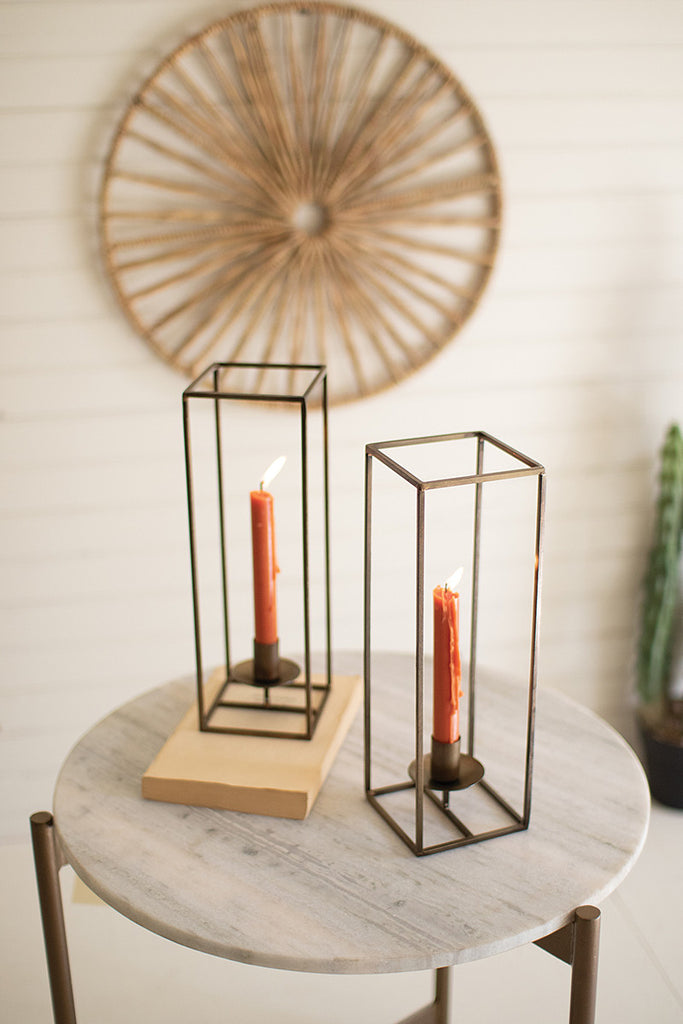 Tall square antique brass taper candle holder - The Nifty Decor