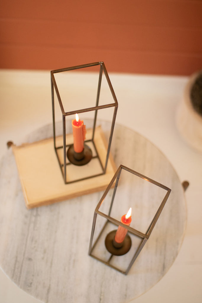 Tall square antique brass taper candle holder - The Nifty Decor
