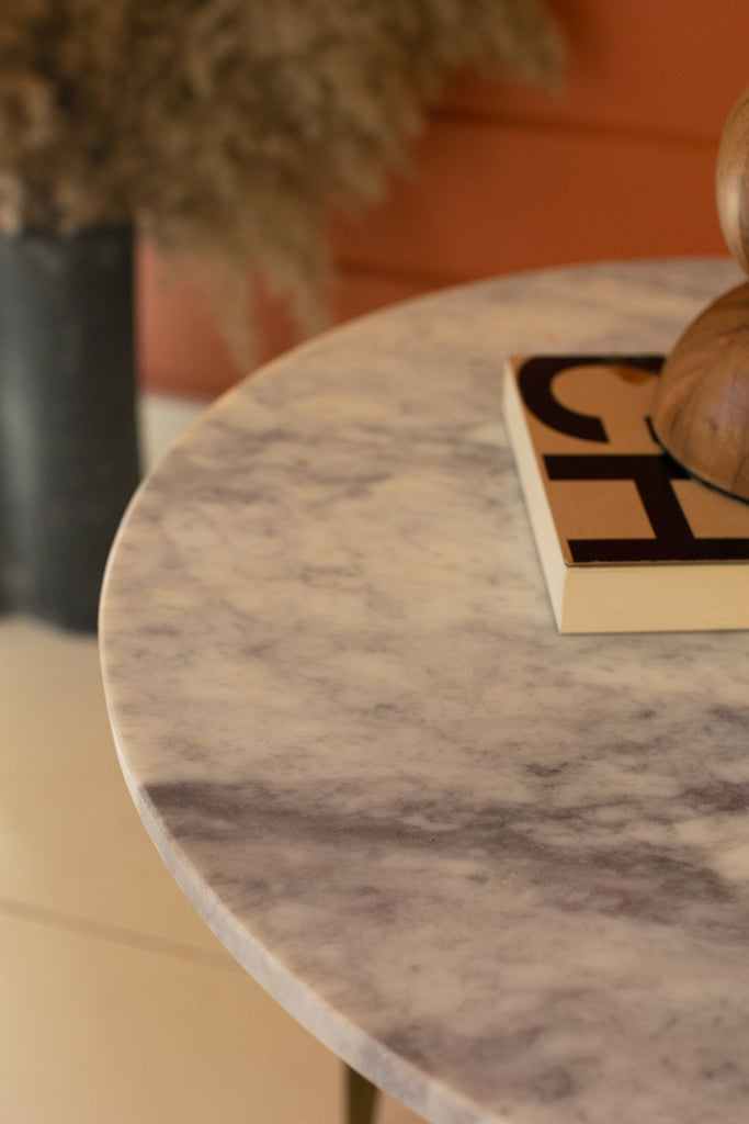 Round marble top table with antique brass legs - Bombay Mercantile
