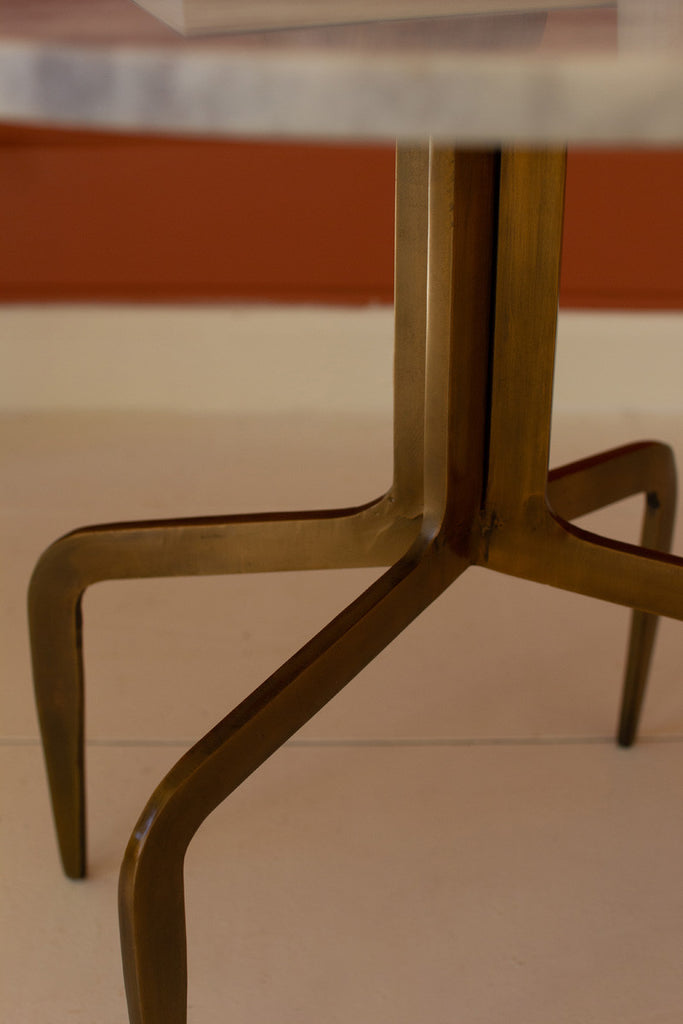 Round marble top table with antique brass legs - Bombay Mercantile
