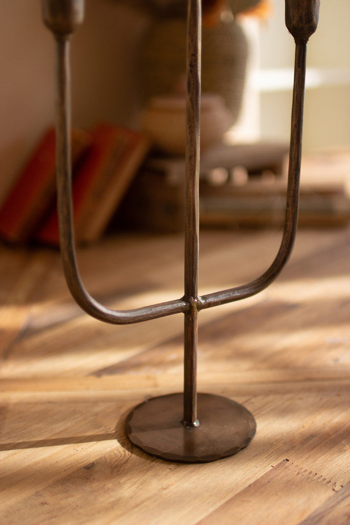 Three-tiered antique brass taper candelabra - Bombay Mercantile