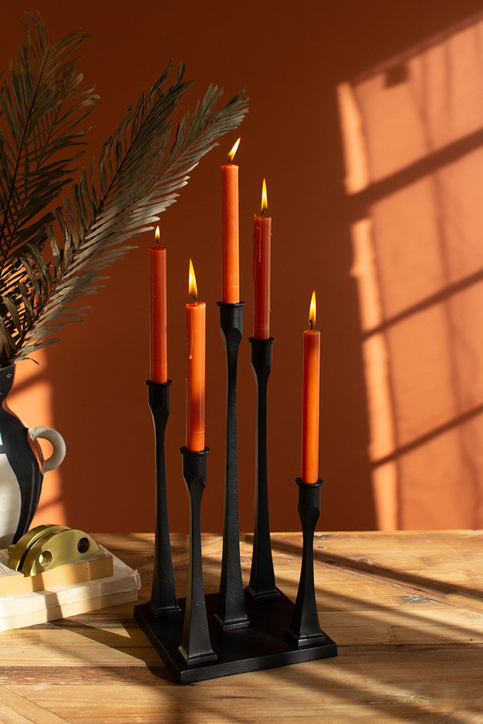 Iron square five taper candelabra - Bombay Mercantile