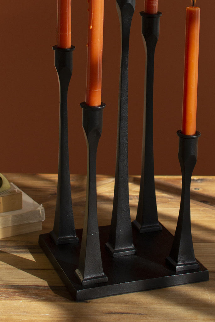 Iron square five taper candelabra - Bombay Mercantile