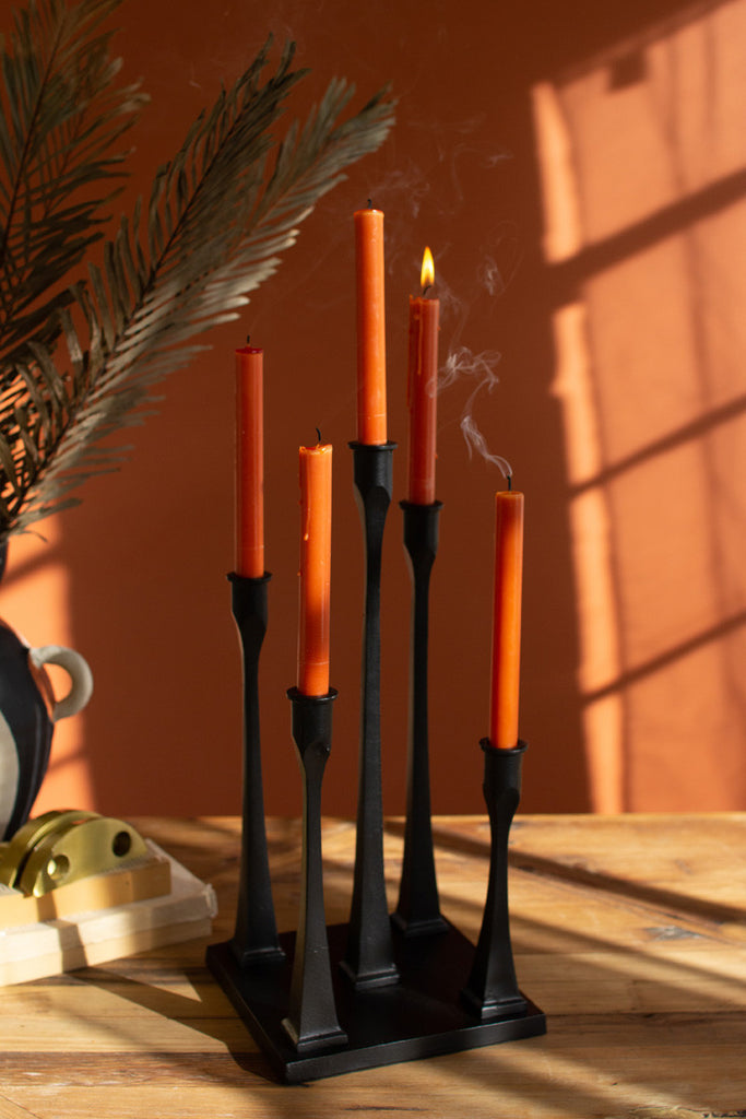Iron square five taper candelabra - Bombay Mercantile