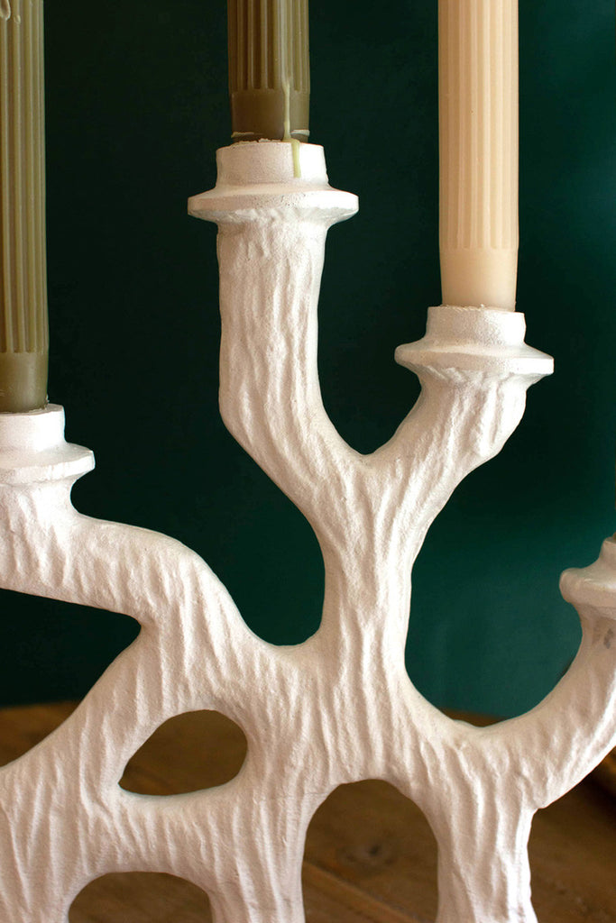 Cast aluminum six taper white candelabra tree - Bombay Mercantile