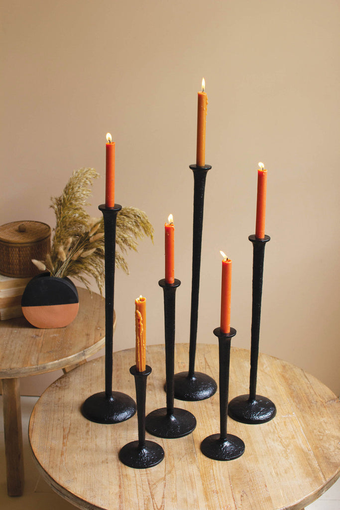 Set of 6 black cast aluminum taper candle towers - Bombay Mercantile