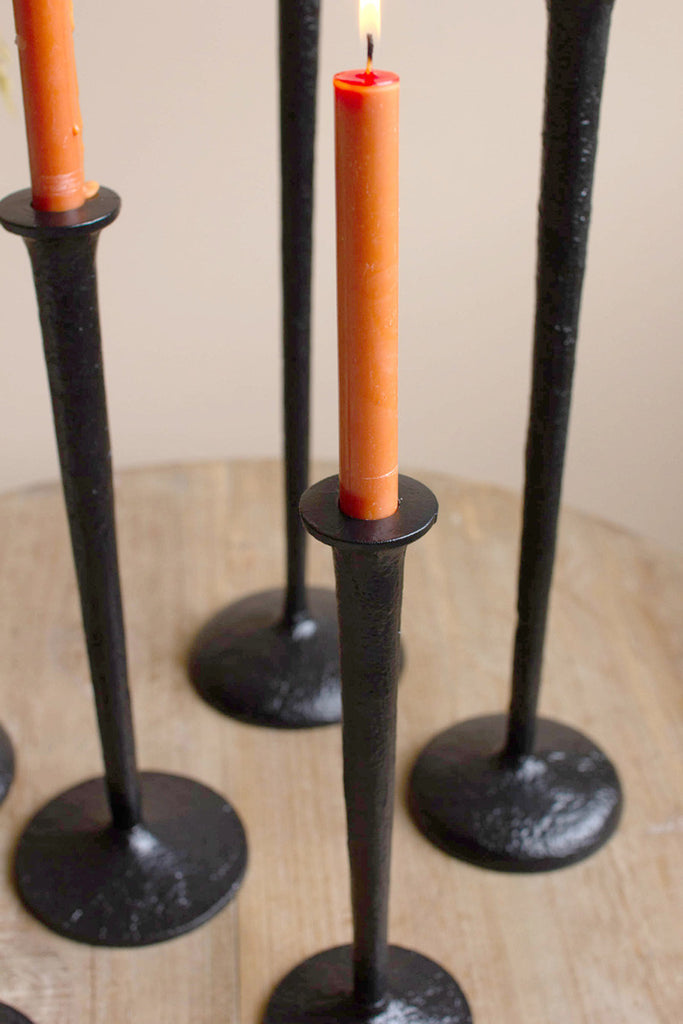 Set of 6 black cast aluminum taper candle towers - Bombay Mercantile