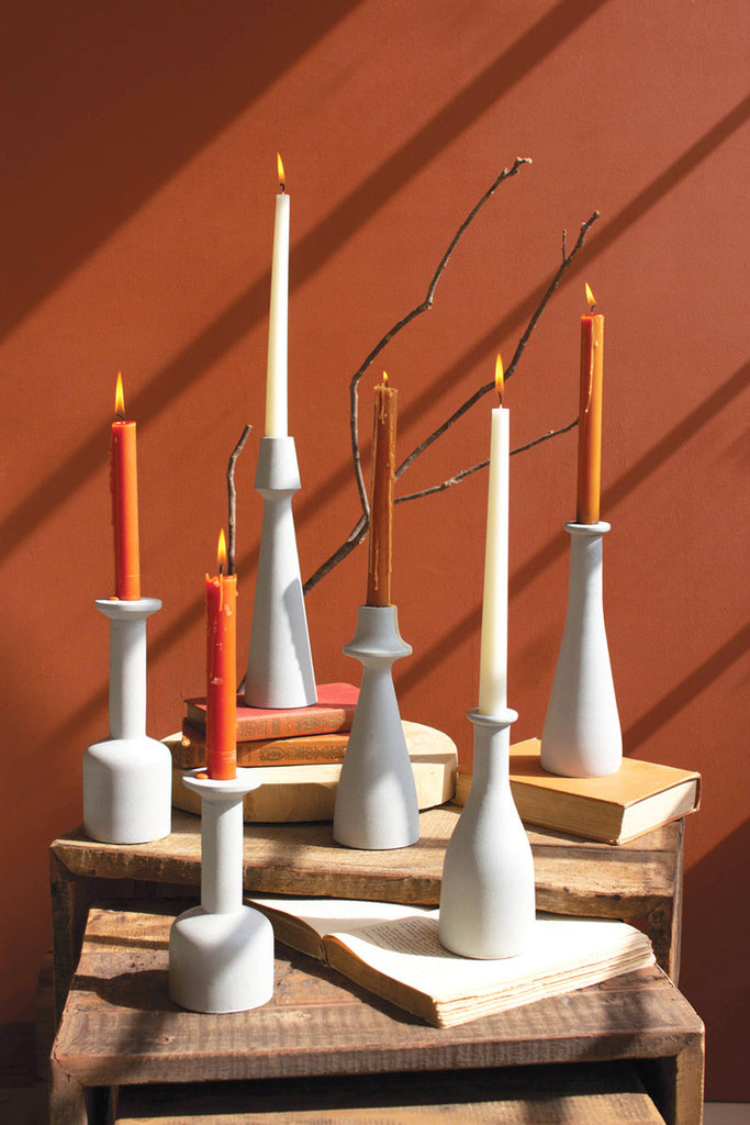Set of 6 cast aluminum taper candle holders - Bombay Mercantile
