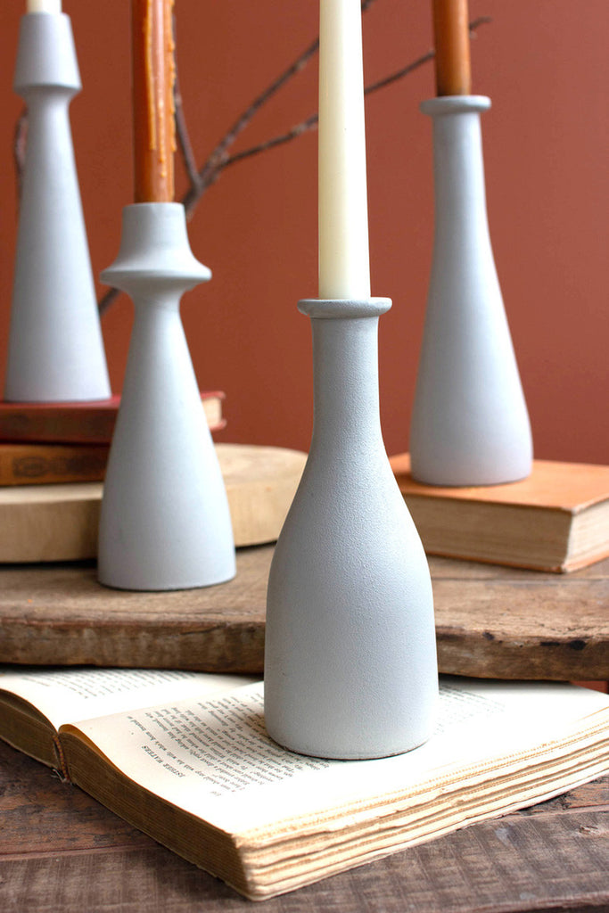 Set of 6 cast aluminum taper candle holders - Bombay Mercantile