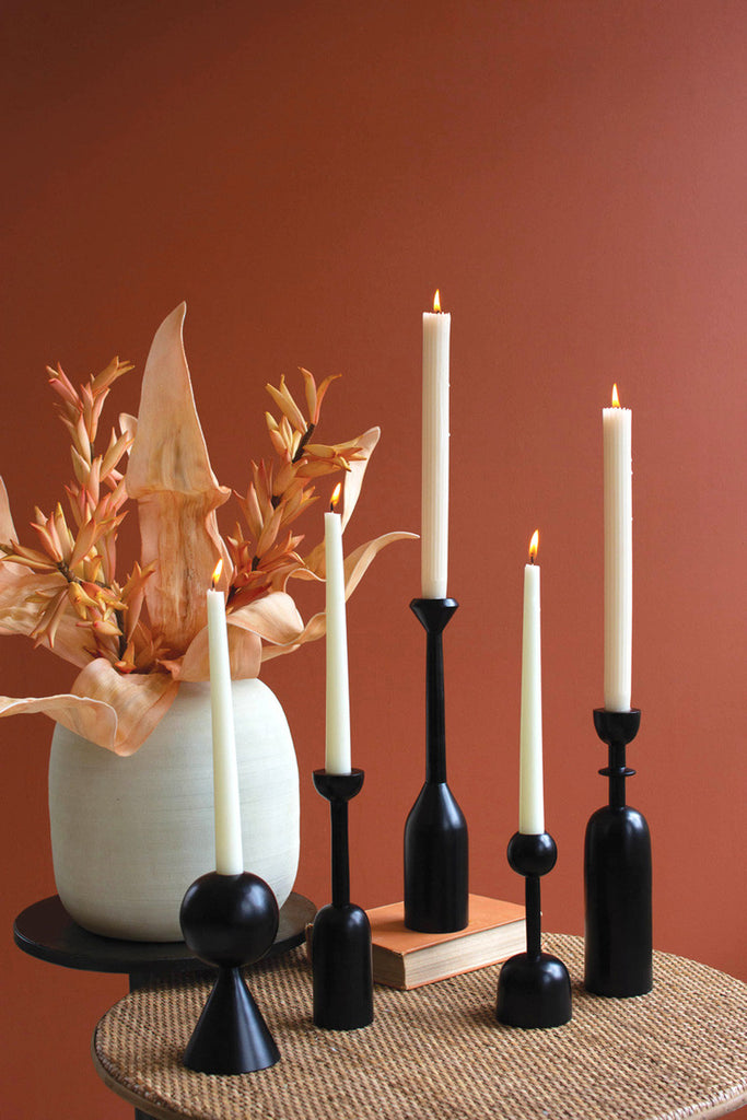 Set of 5 black metal taper candle holders - Bombay Mercantile