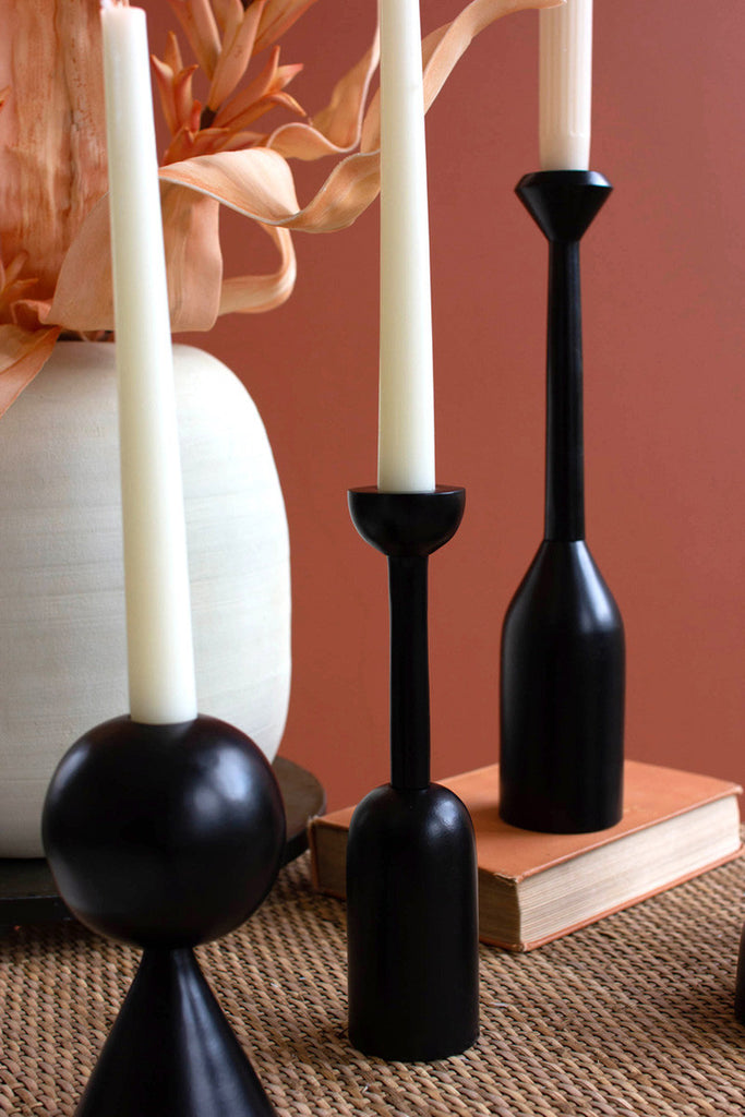 Set of 5 black metal taper candle holders - Bombay Mercantile