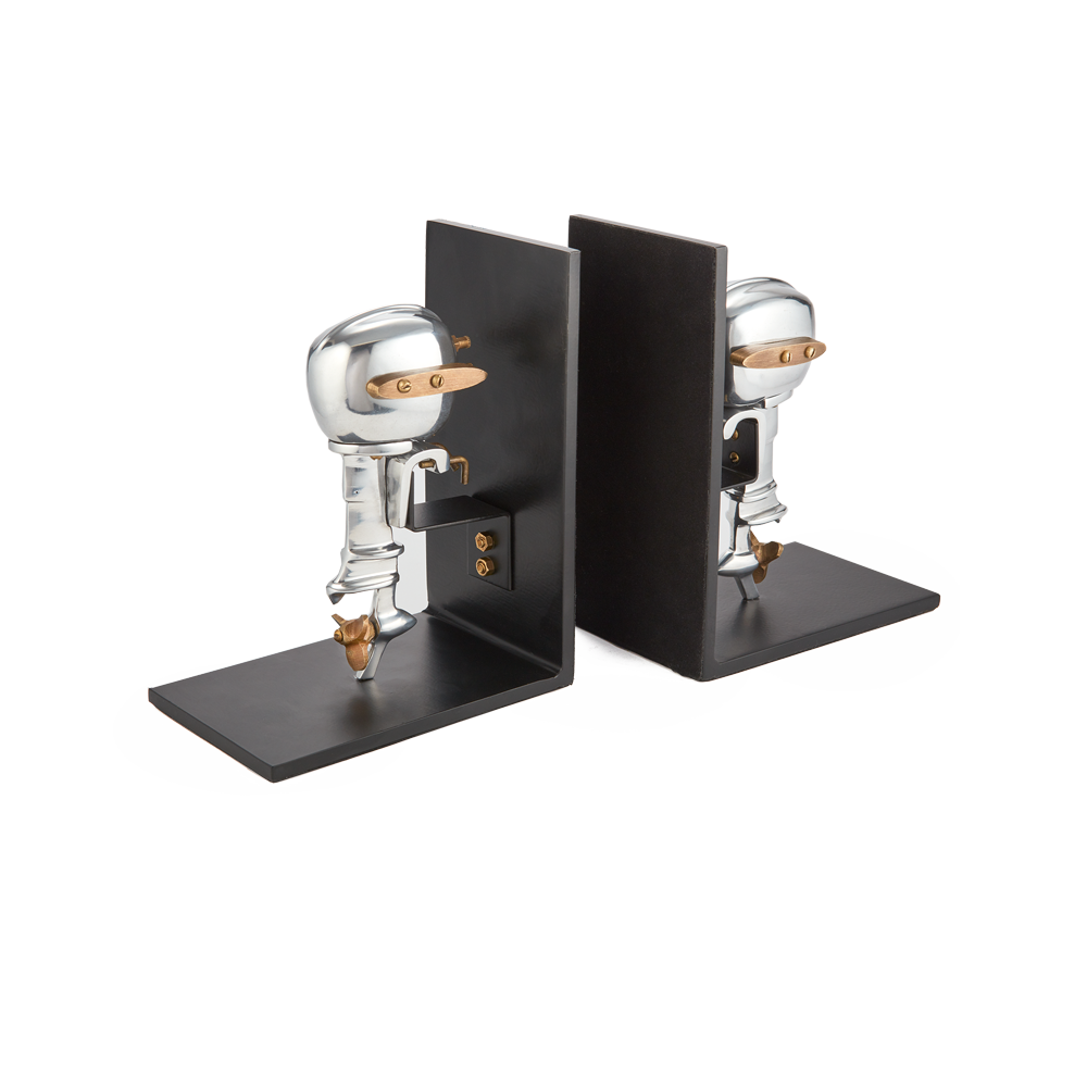 OUTBOARD MOTOR BOOKENDS ALUMINUM - The Nifty Decor