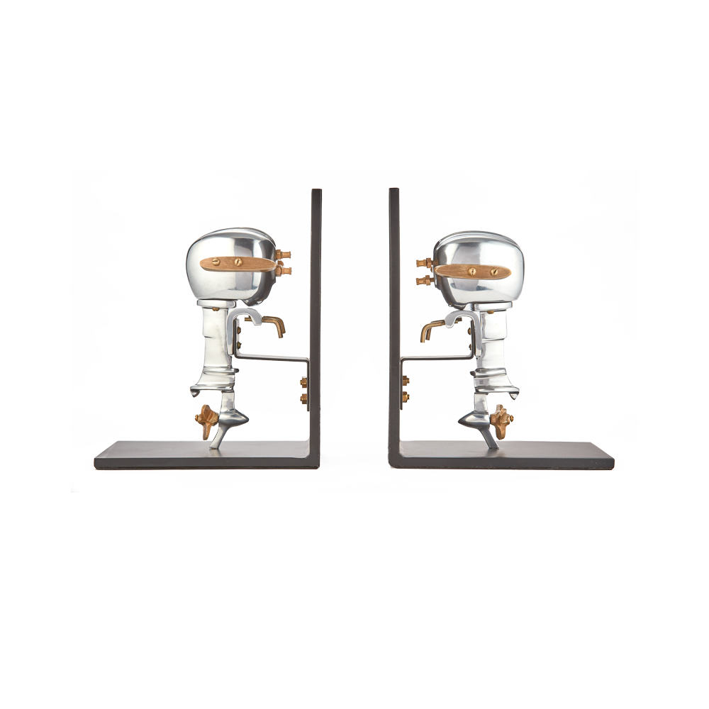 OUTBOARD MOTOR BOOKENDS ALUMINUM - The Nifty Decor