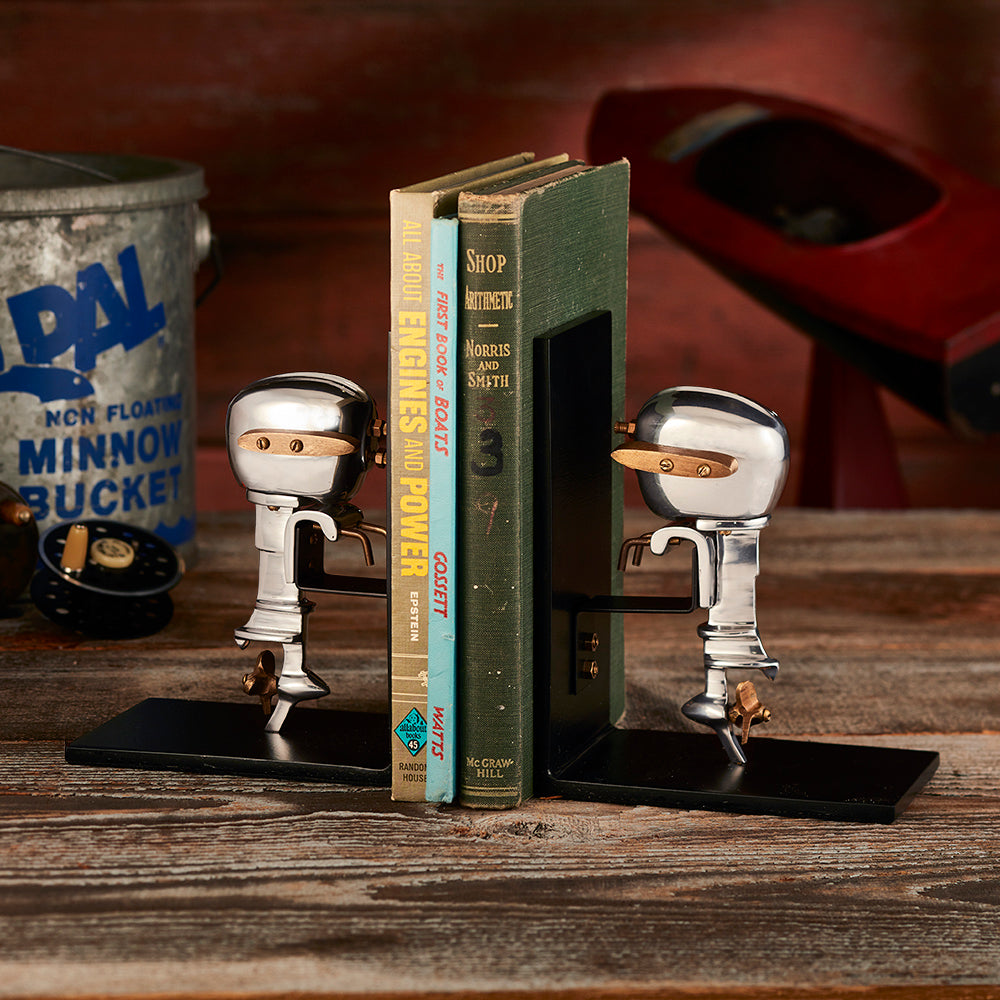 OUTBOARD MOTOR BOOKENDS ALUMINUM - The Nifty Decor