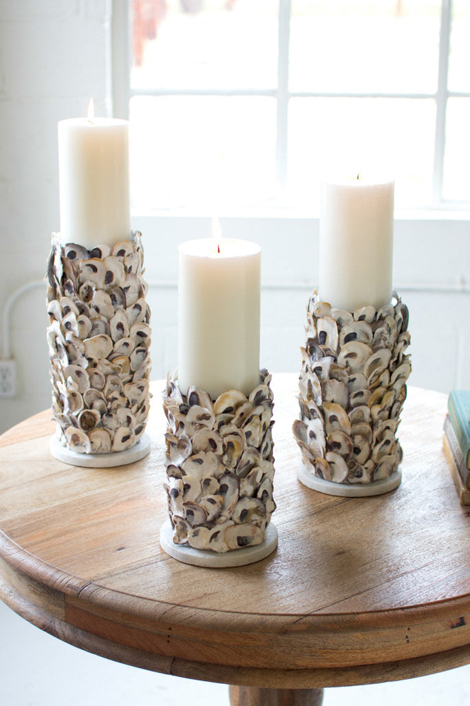 Oyster shell pillar candle holders, set of 3 - The Nifty Decor