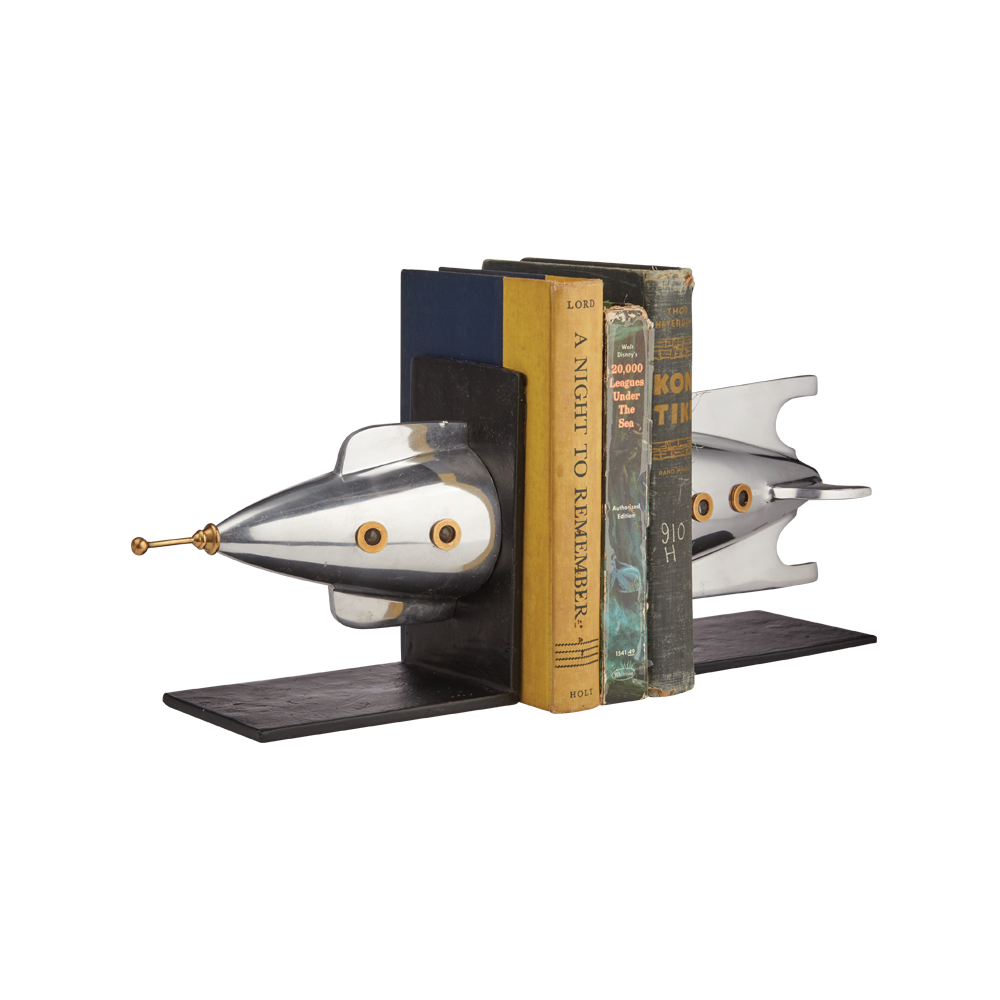 ROCKET BOOKENDS ALUMINUM - The Nifty Decor