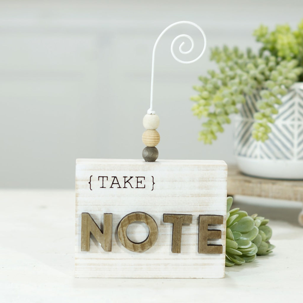 NOTE" natural wood photo holder table marker - Bombay Mercantile