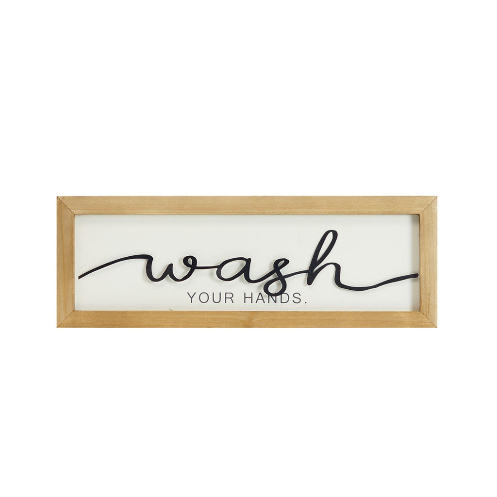 Wood Framed Metal Laser Cut Wash Your Hands Sign - Bombay Mercantile