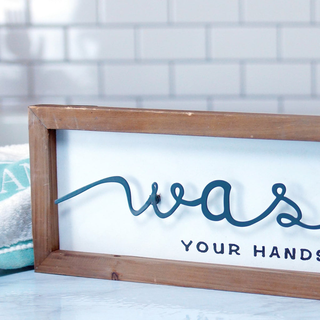 Wood Framed Metal Laser Cut Wash Your Hands Sign - Bombay Mercantile