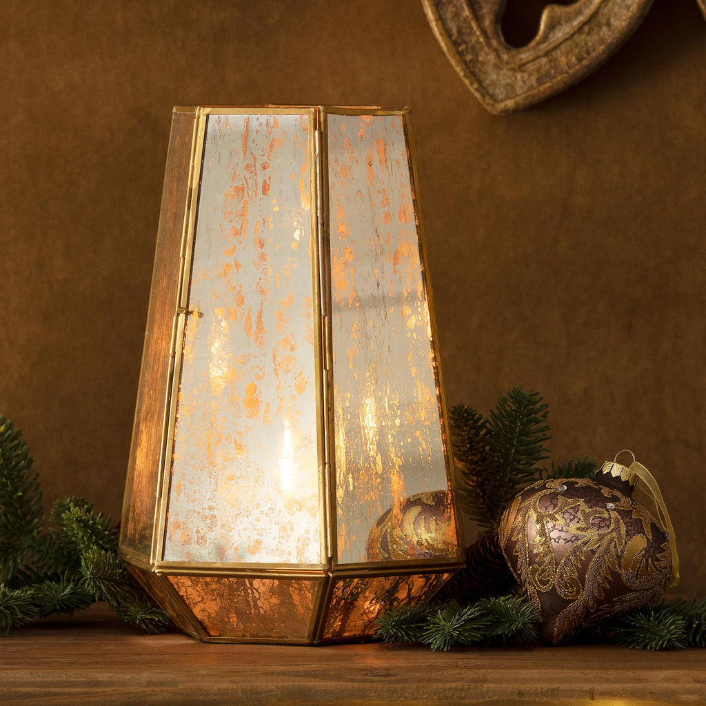 Pentagon Antique Mirrored Hurricane Medium - Bombay Mercantile