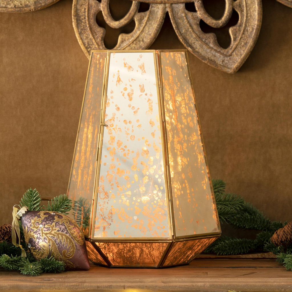Pentagon Antique Mirrored Hurricane Large - Bombay Mercantile