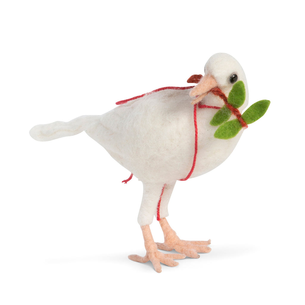 Wool White Dove with Holly Sprig - Bombay Mercantile