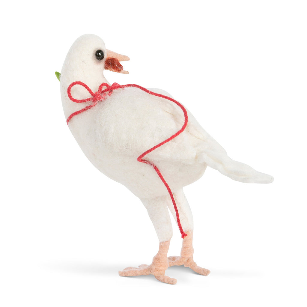 Wool White Dove with Holly Sprig - Bombay Mercantile