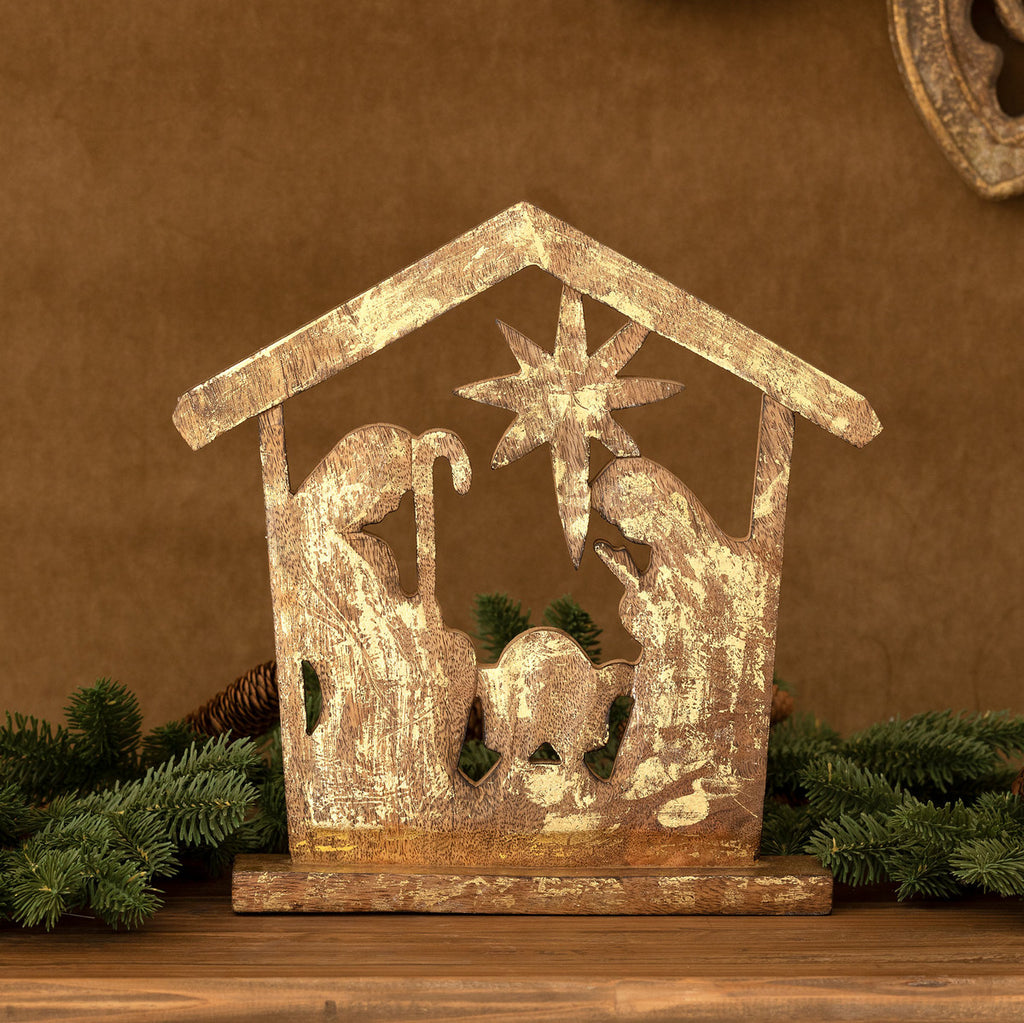 Wooden Carved Tabletop Nativity - Bombay Mercantile