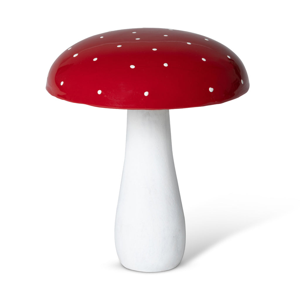 Red Polka Dot Wide Top Wooden Mushroom - Bombay Mercantile