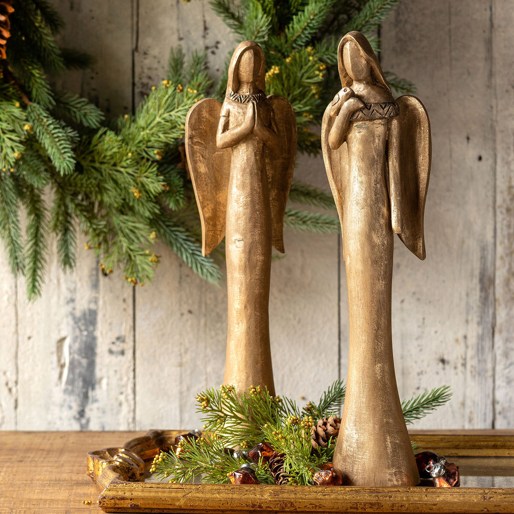 Carved Wood Stylized Angels - Bombay Mercantile