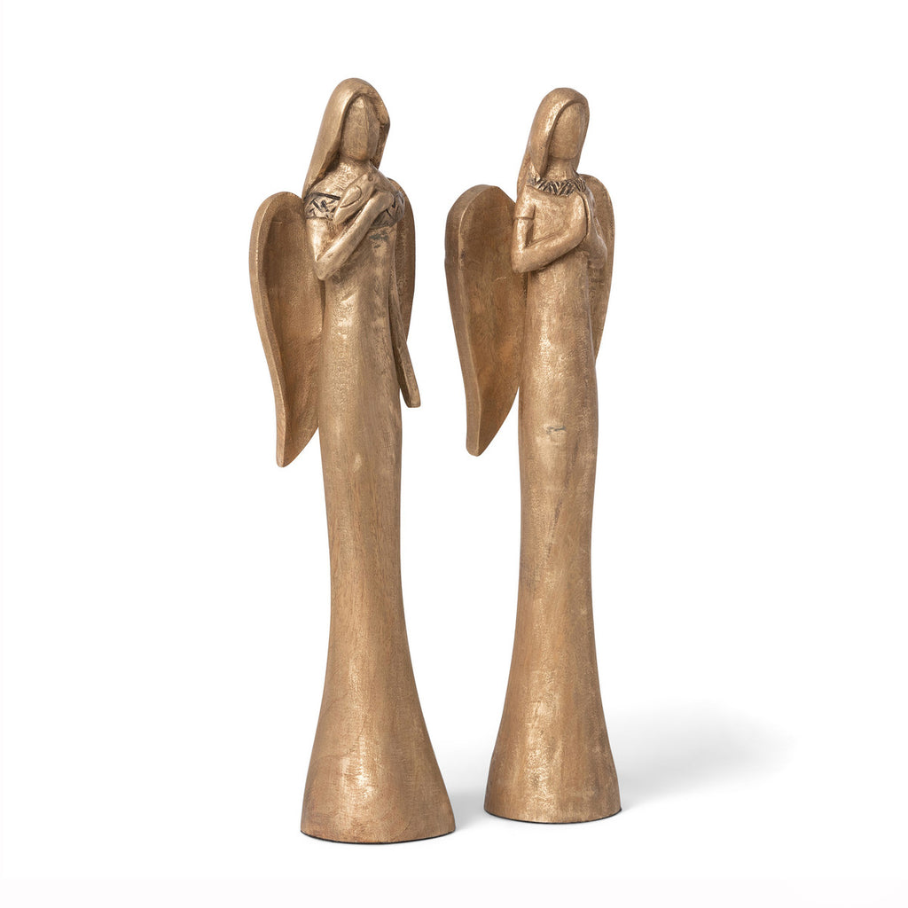 Carved Wood Stylized Angels - Bombay Mercantile