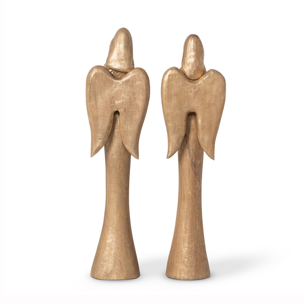 Carved Wood Stylized Angels - Bombay Mercantile
