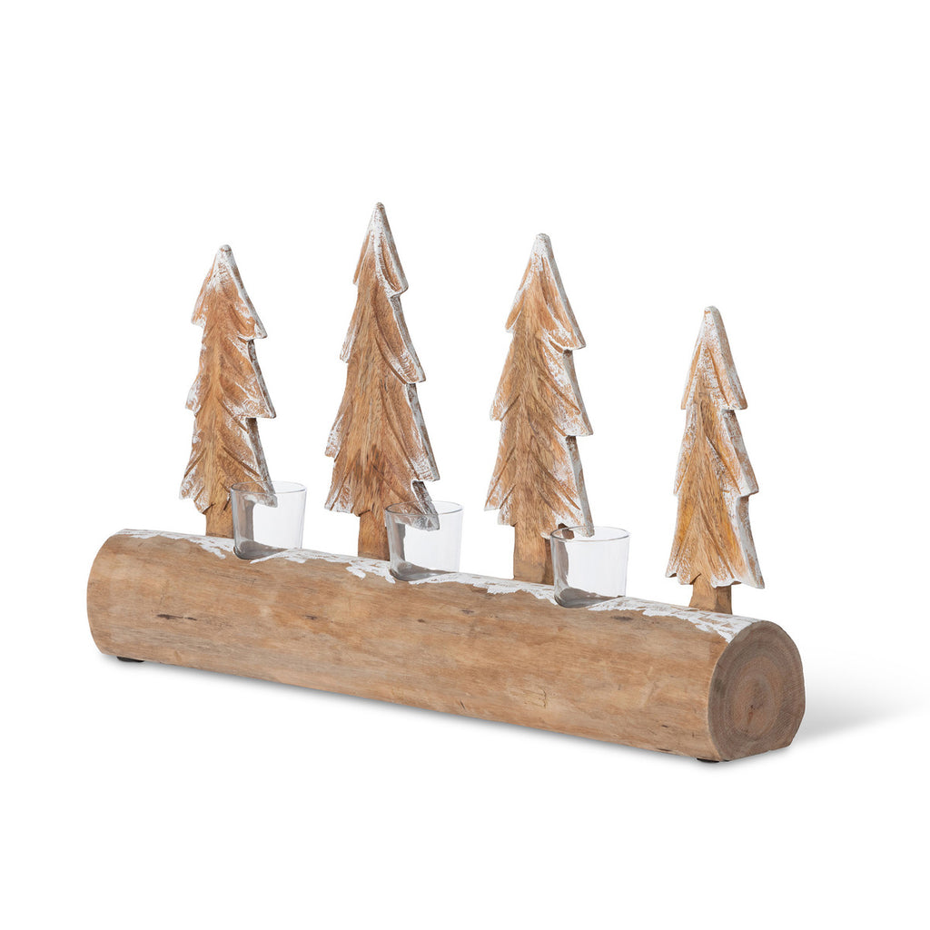 Carved Wood Fir Forest Votive Holder - Bombay Mercantile