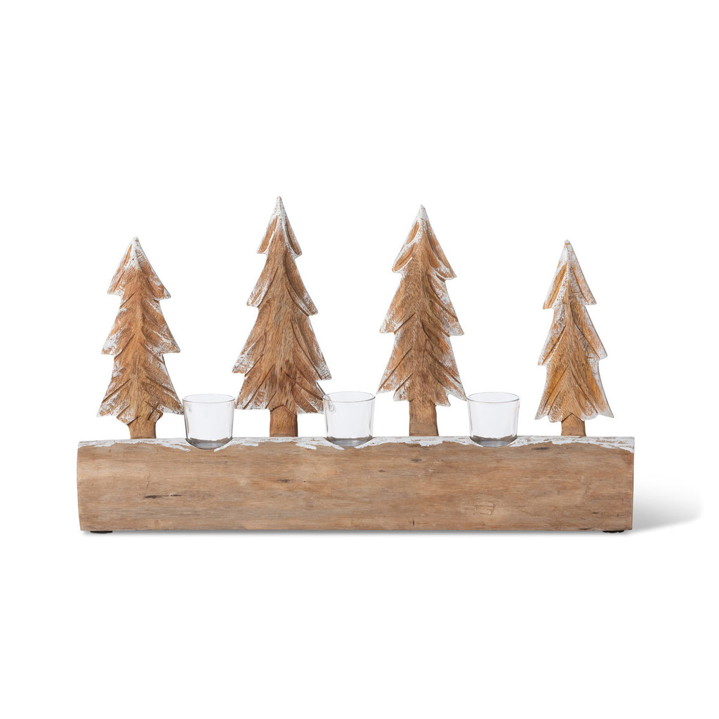 Carved Wood Fir Forest Votive Holder - Bombay Mercantile