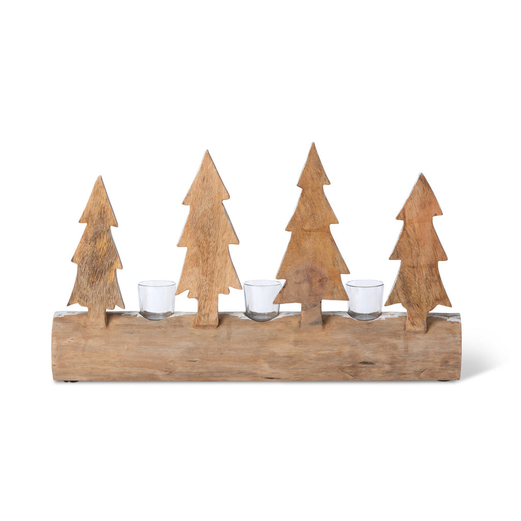 Carved Wood Fir Forest Votive Holder - Bombay Mercantile
