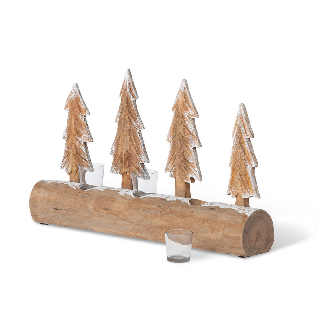 Carved Wood Fir Forest Votive Holder - Bombay Mercantile