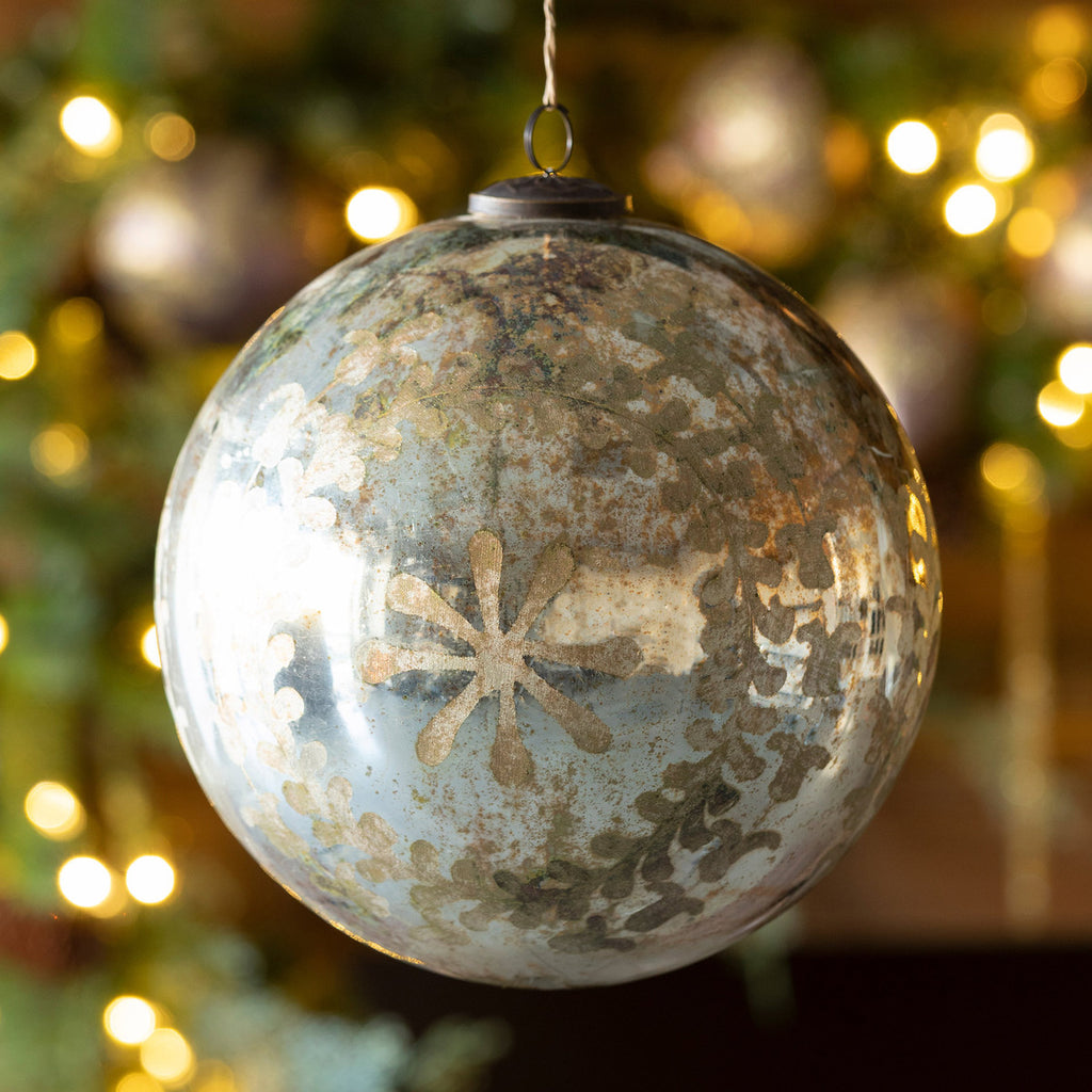 Chateau Etched Mercury Glass Ball Ornament - Bombay Mercantile
