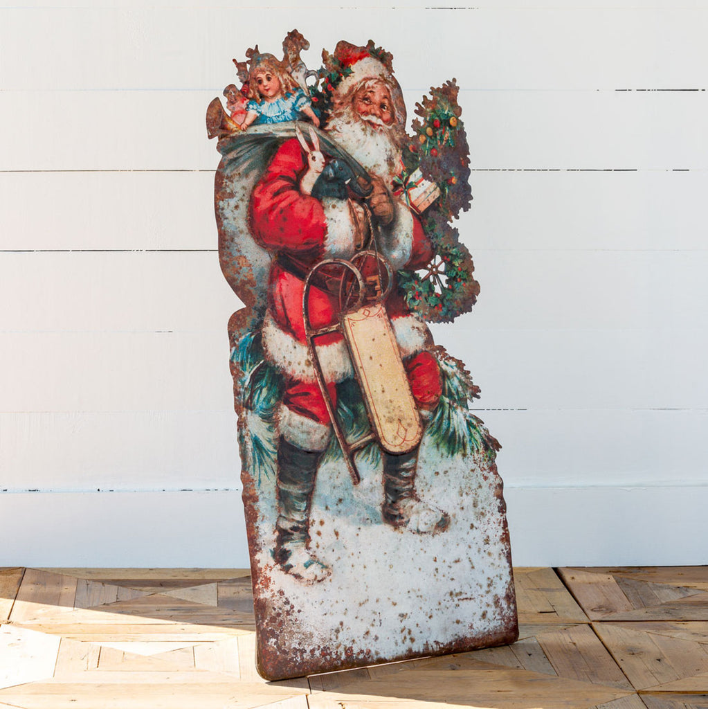 Santa with Pack Metal Yard Decoration - Bombay Mercantile