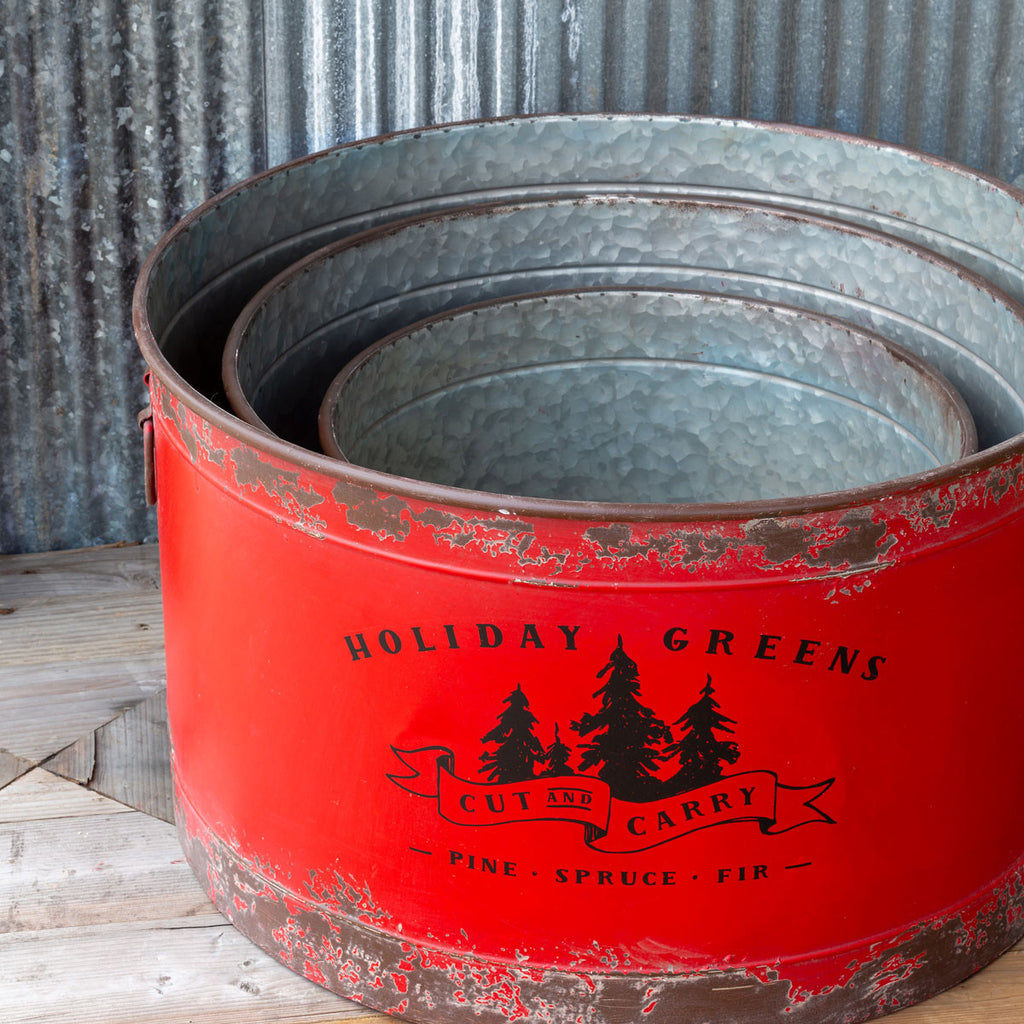 Antique Red Metal Tree Pots, Set of 3 - Bombay Mercantile