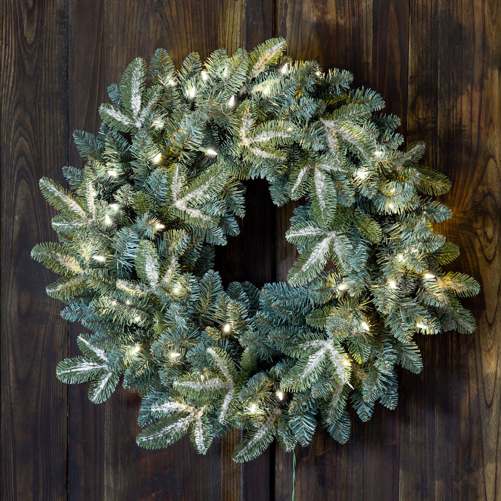 Frosted Blue Spruce Wreath With Led Lights - Bombay Mercantile