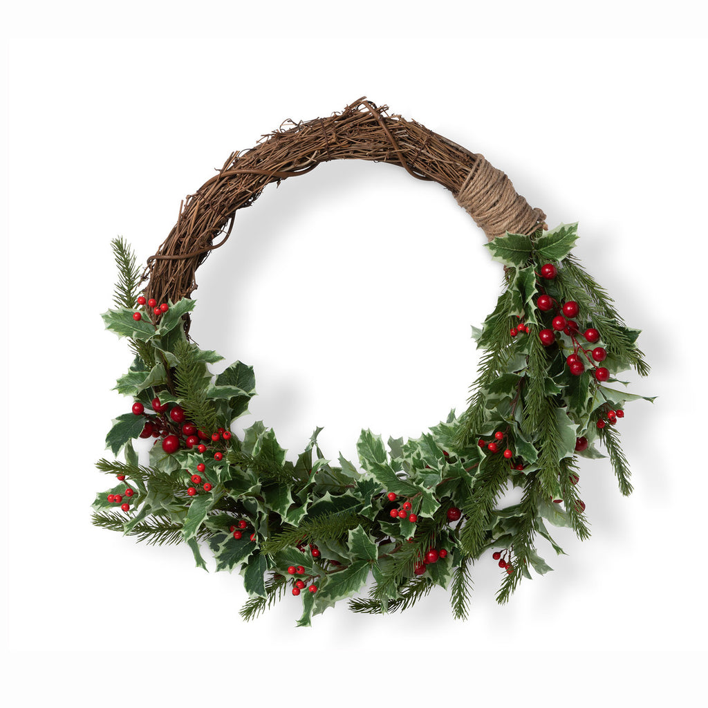 Christmas Cheer Holly and Pine Vine Wreath - Bombay Mercantile