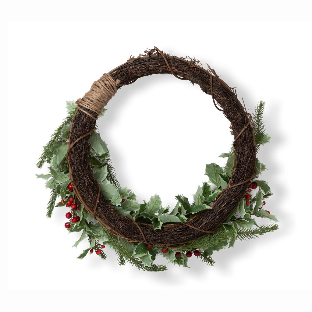 Christmas Cheer Holly and Pine Vine Wreath - Bombay Mercantile