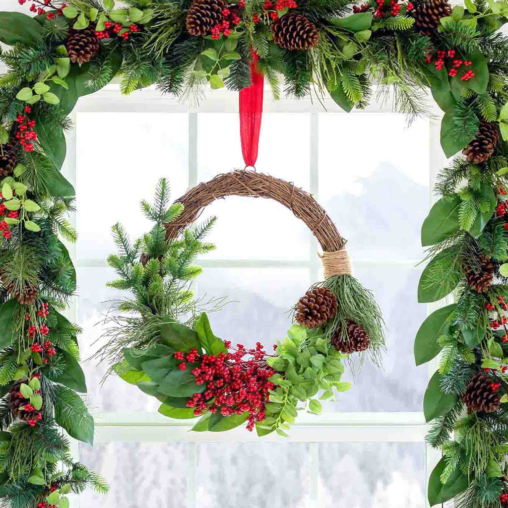 Winter Foliage and Berry Layered Vine Wreath - Bombay Mercantile