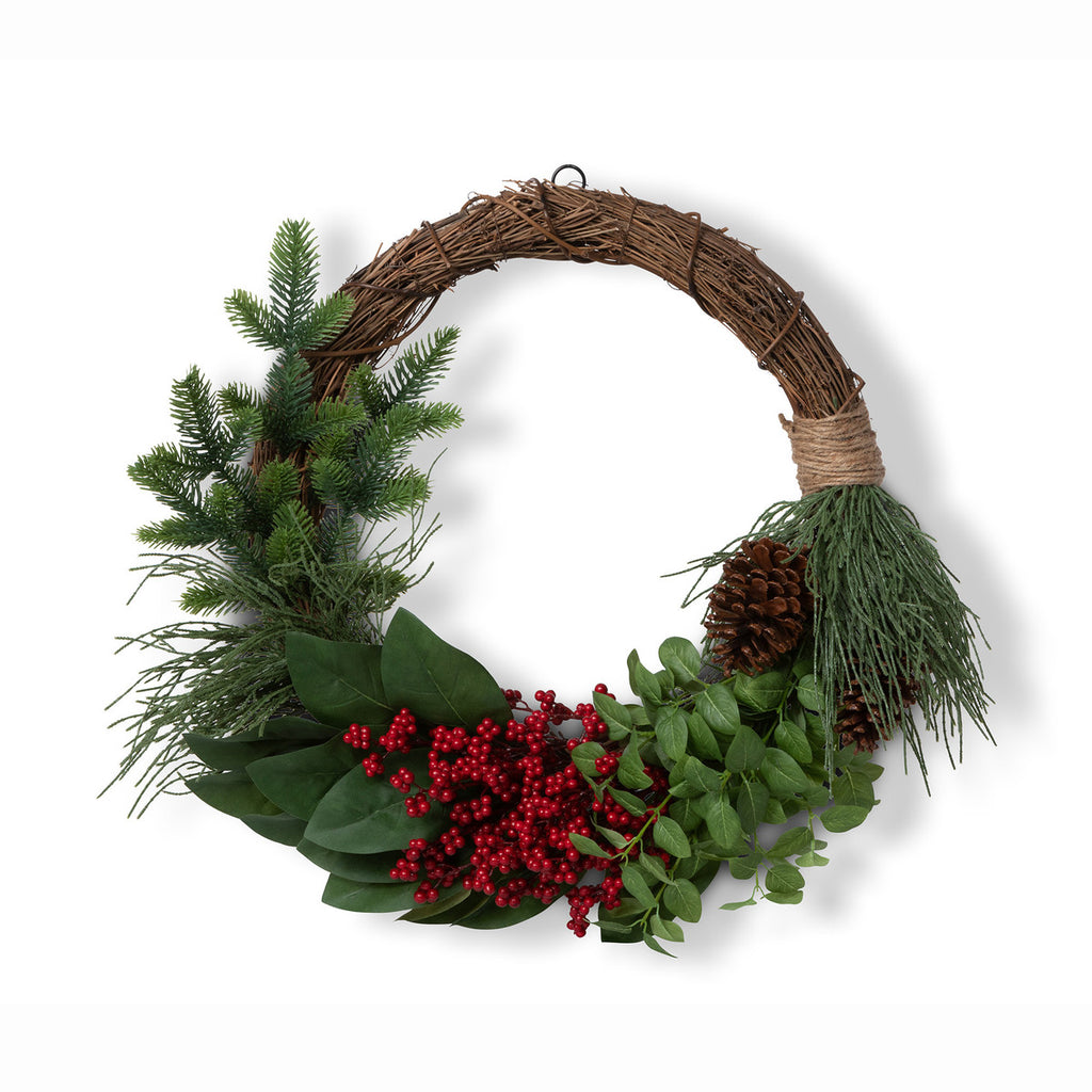 Winter Foliage and Berry Layered Vine Wreath - Bombay Mercantile