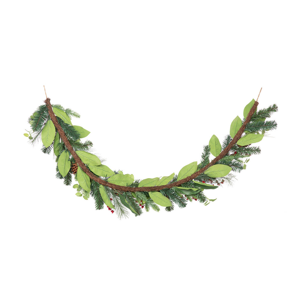 Magnolia Leaf and Winter Foliage Garland - Bombay Mercantile